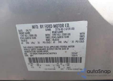 2017 Ford Explorer из США, поврежденный, VIN 1FM5K7B83HGC83763